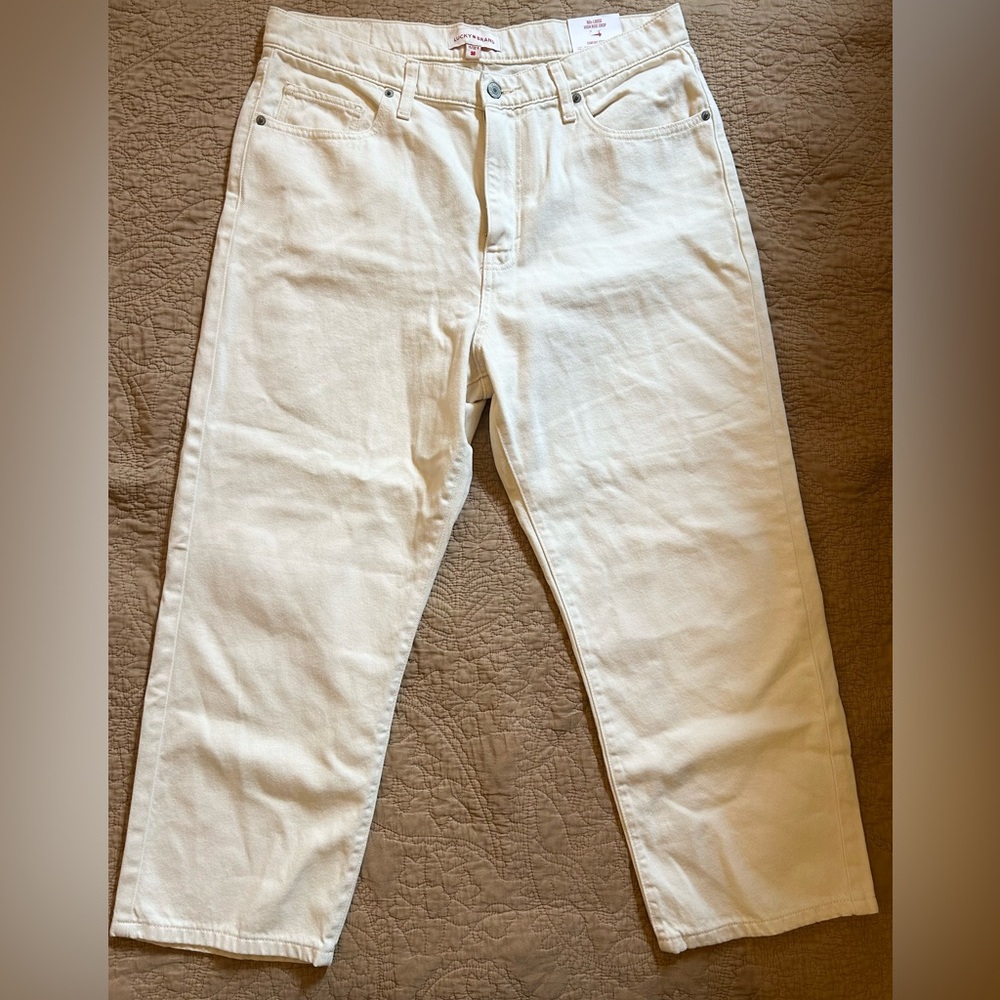 Lucky Brand cream straight leg crop jeans